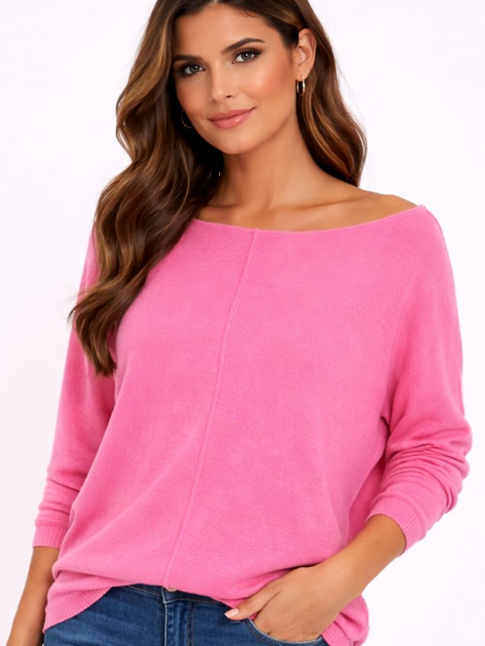 Zara Hot Pink Linen Blend Boat Neck Top Casual Colorful Fall Gift Spring Travel